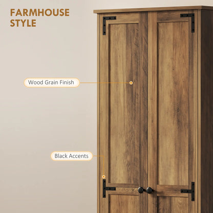 67" Farmhouse Pantry Cabinet, 2 Doors, Adjustable Shelves, Wood Grain, Brown Kitchen Pantry Cabinets at Gallery Canada