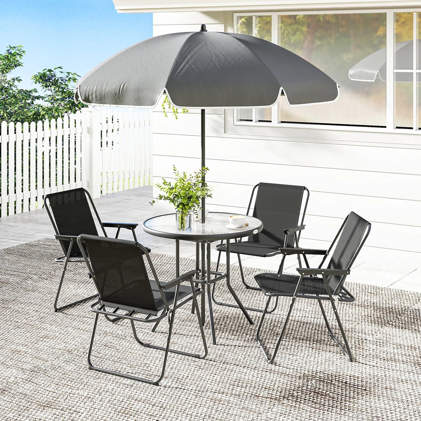 6 Piece Patio Dining Set, Glass Table, Folding Chairs, Black Outdoor Dining Sets at Gallery Canada