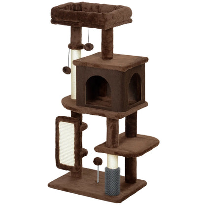 41" Cat Tree with Scratching Posts, Bed, Condo & Toys Multi-Level Cat Towers Brown at Gallery Canada