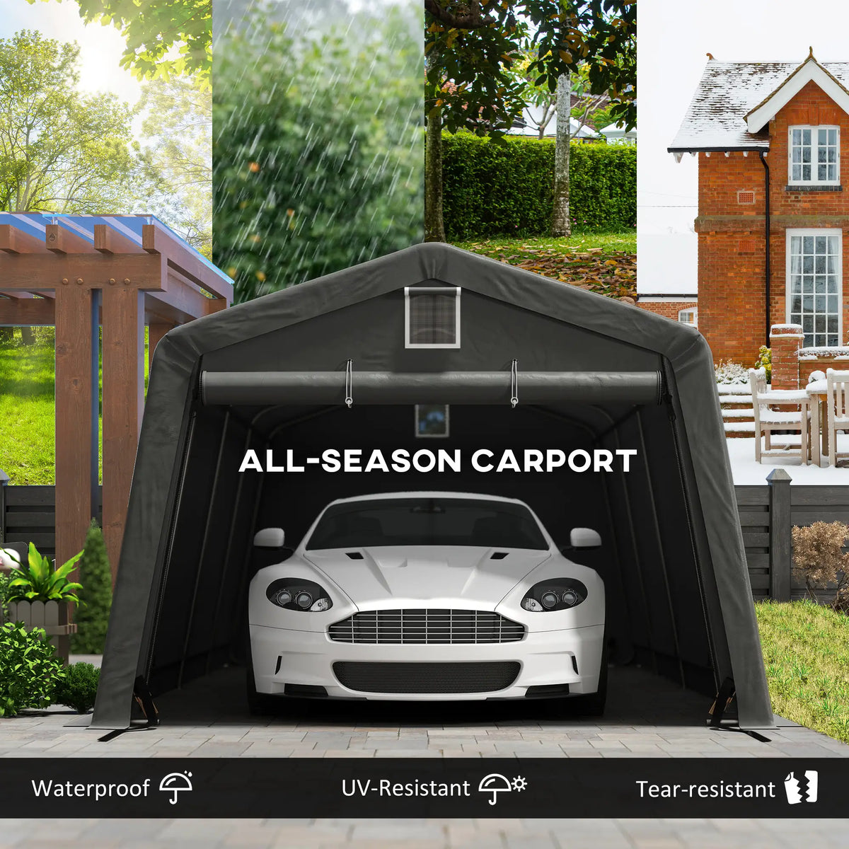 11' x 20' Portable Garage, Heavy Duty Carport Canopy, Dark Grey Car Shelters at Gallery Canada