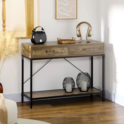 39" Vintage Console Table, Narrow Entryway with Drawers, Brown Console Tables at Gallery Canada
