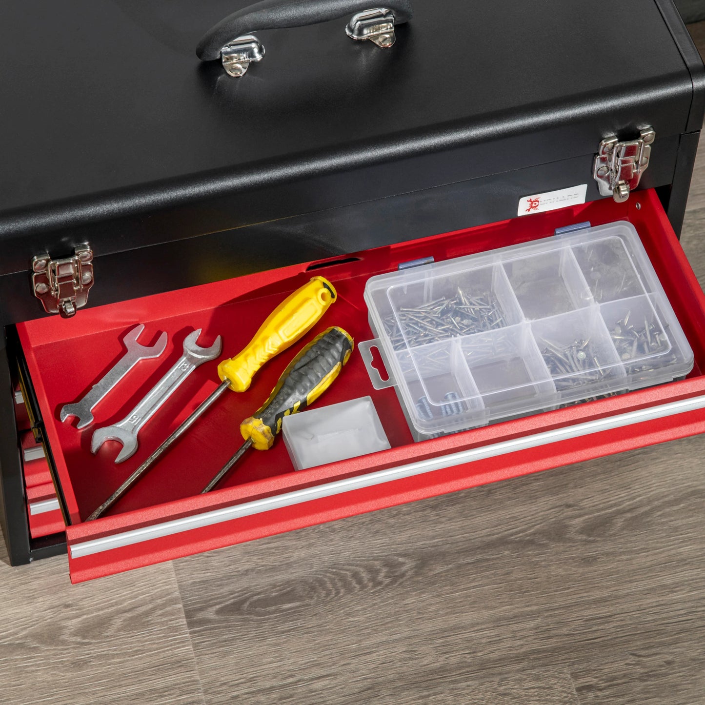 15.6" Tall Portable Metal Tool Box, 4 Drawer Lockable Chest, Red Tool Organizers at Gallery Canada
