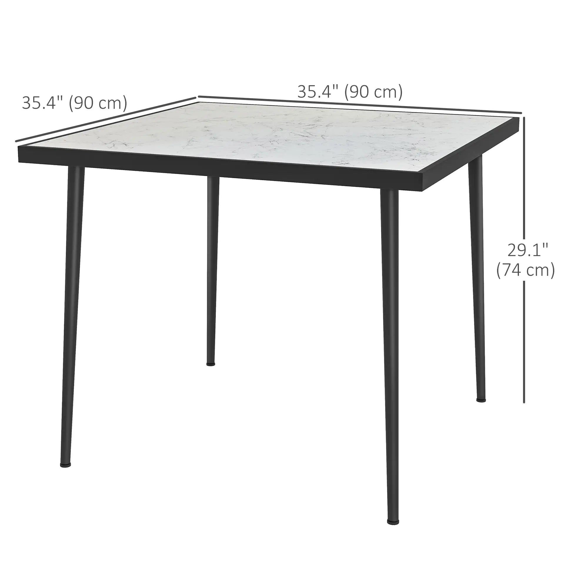 Square Outdoor Dining Table for 4, Marble Effect Glass Top, Steel Frame, White Patio Dinning Tables at Gallery Canada