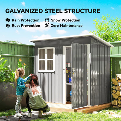 7' x 4' Galvanised Steel Outdoor Storage Shed, Window, Lockable Door, Dark Grey Sheds at Gallery Canada
