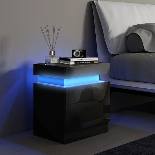 Nightstand, Bedside Table with LED Lights, 2 Drawers, Black Bedside Tables Black at Gallery Canada