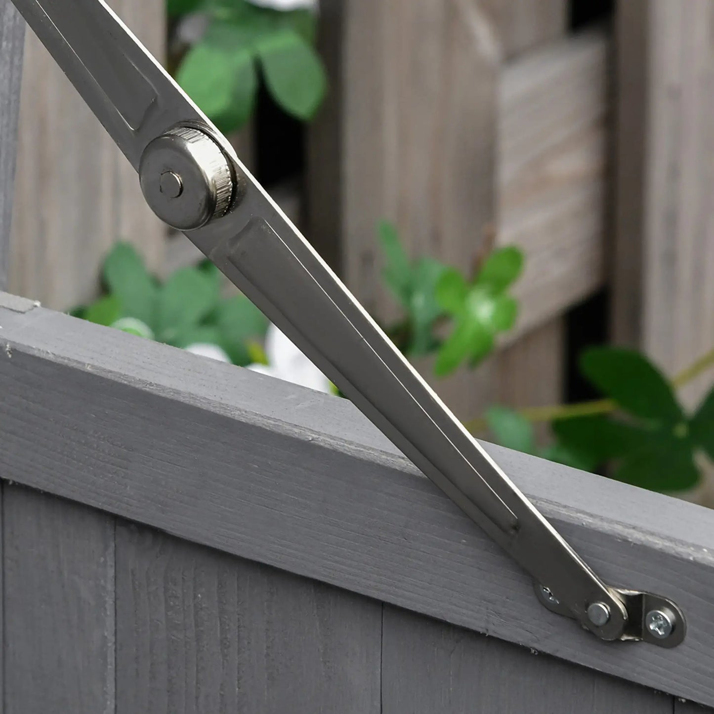 Wooden Garden Tool Shed, Hinged Roof, 2-Tier Shelves, Double Doors, 74x43x88cm, Dark Grey Sheds at Gallery Canada
