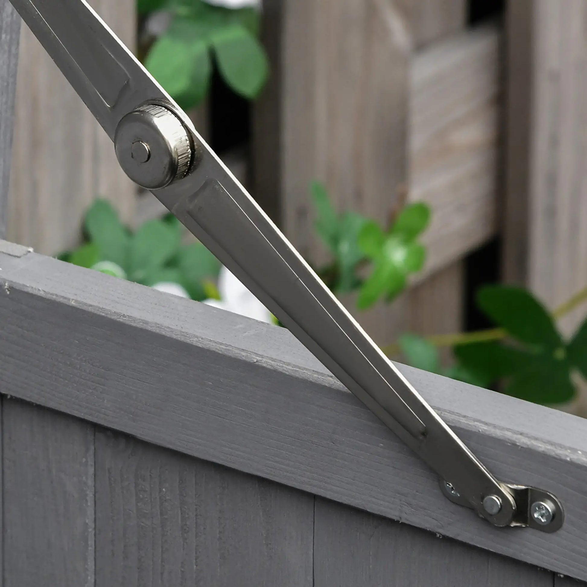 Wooden Garden Tool Shed, Hinged Roof, 2-Tier Shelves, Double Doors, 74x43x88cm, Dark Grey Sheds at Gallery Canada