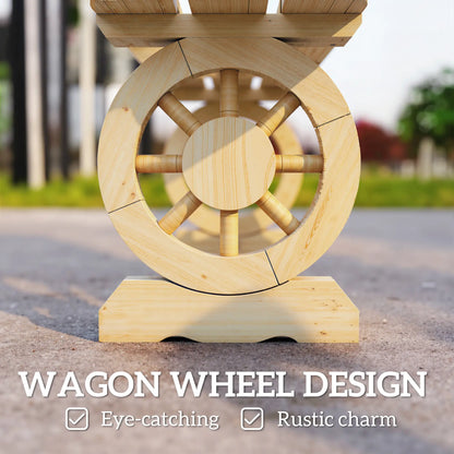2-Person Wood Garden Bench, Wagon Wheel Legs, Slatted Seat, Natural Wood Outdoor Benches at Gallery Canada