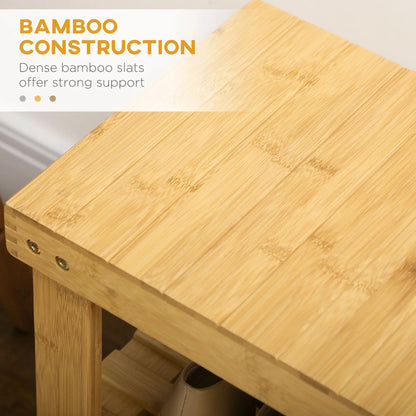Banc à chaussures en bambou à 3 niveaux, bois naturel, 2 étagères