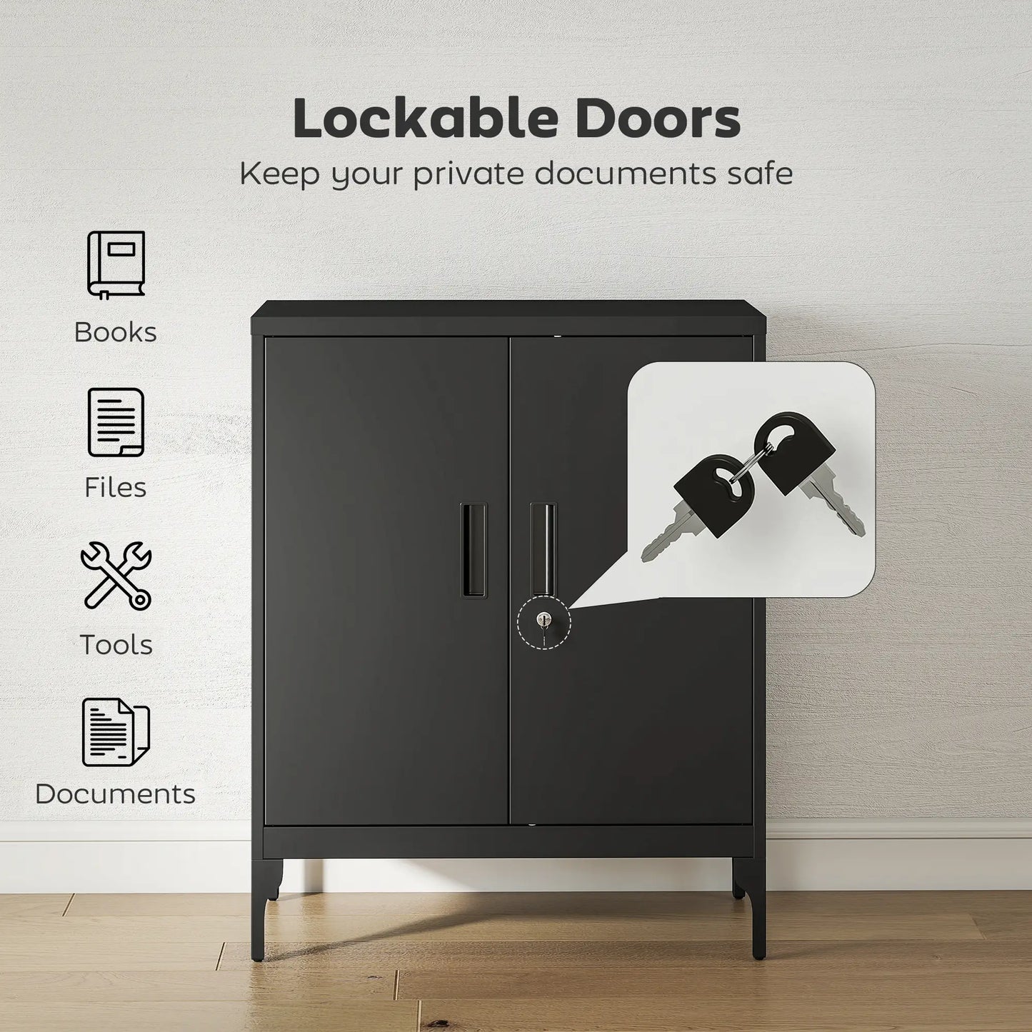 Office Storage Cabinet with Lock, Adjustable Shelves, Black Office Cabinets & Cupboards at Gallery Canada