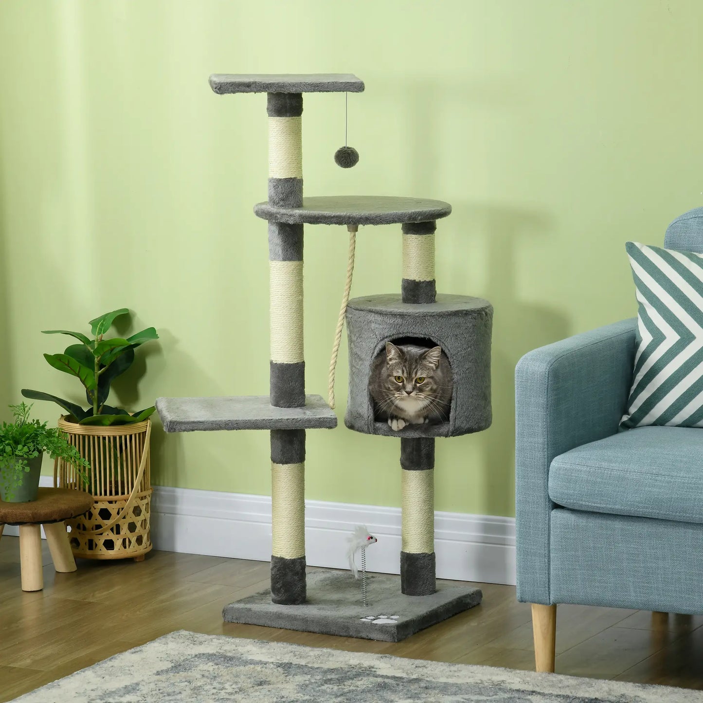 46Inch Cat Tree, Multi Level Tower for Large Cats, Grey Floor to Ceiling Cat Trees at Gallery Canada