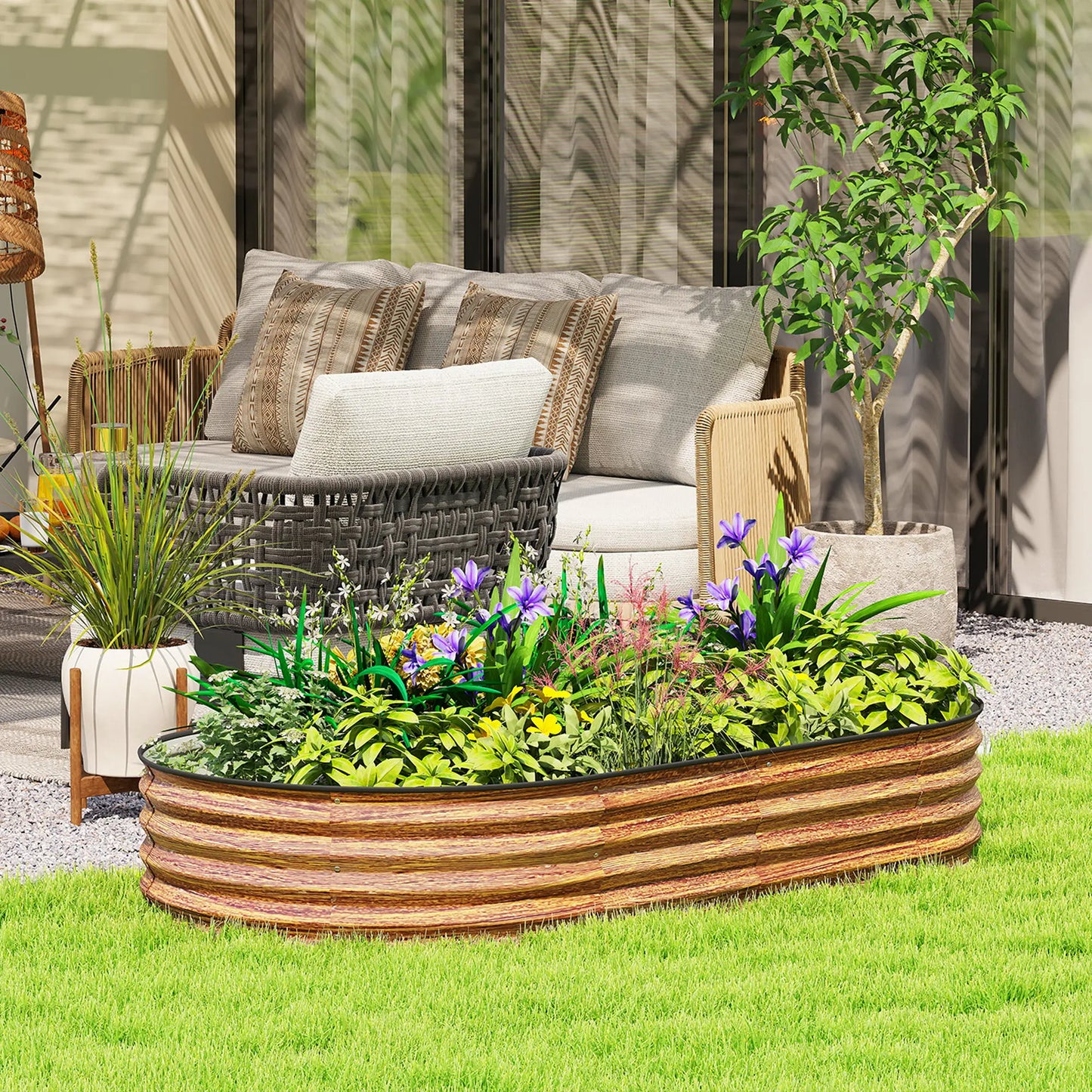 6' x 3' x 1' Lit de jardin surélevé en métal galvanisé, Bac à plantes extérieur marron, Marron