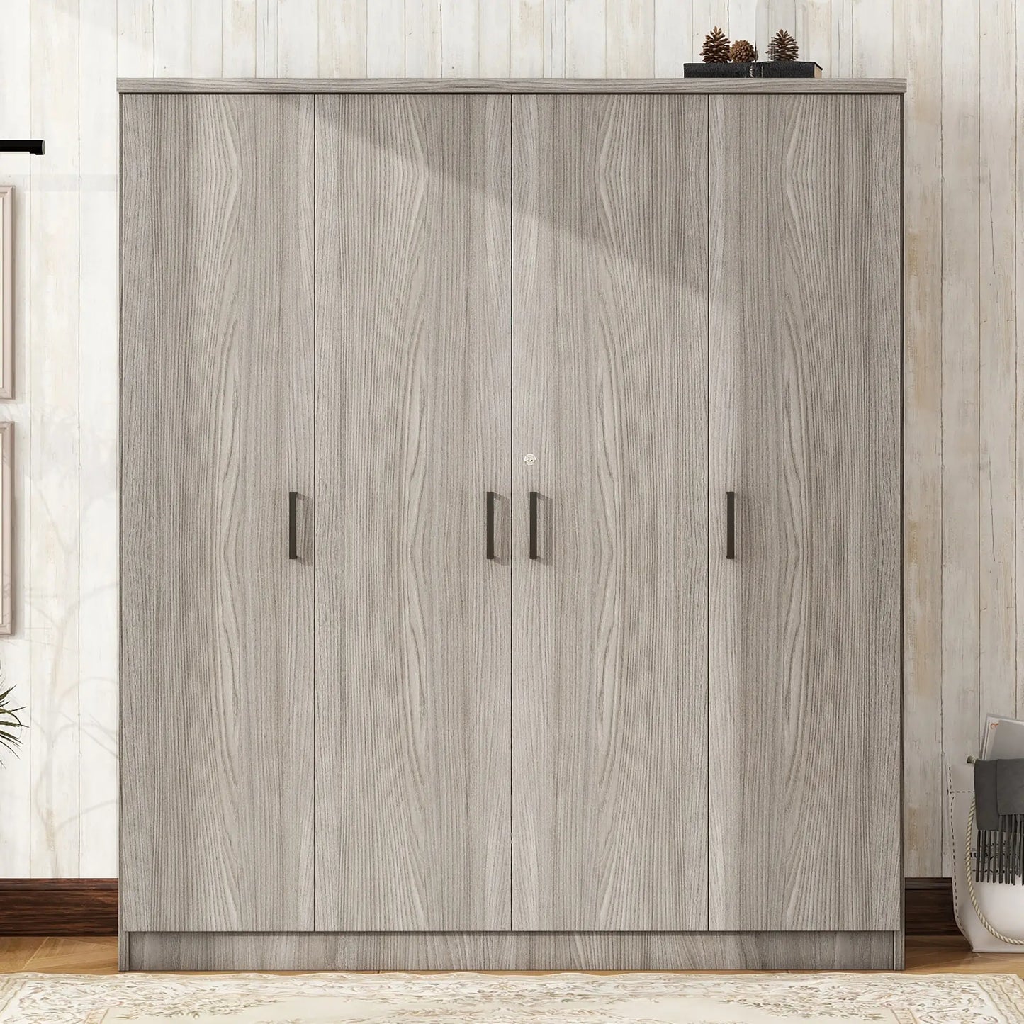 Wardrobe with Hanging Rail, Locking Drawer, Black Handles, 59" L x 20" W x 68" H, Grey Clothing Storage at Gallery Canada