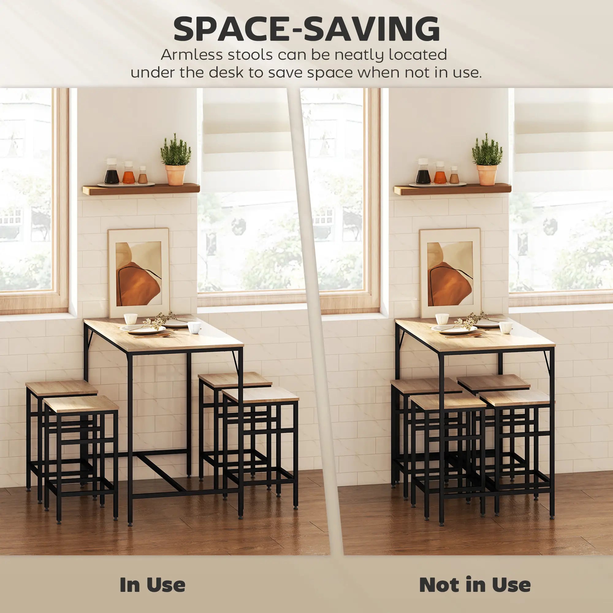 5-Piece Industrial Rectangular Bar Table Set, 4 Stools, Oak Bar Sets at Gallery Canada