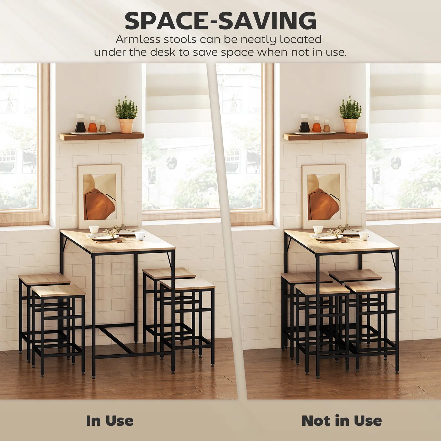 5-Piece Industrial Rectangular Bar Table Set, 4 Stools, Oak Bar Sets at Gallery Canada