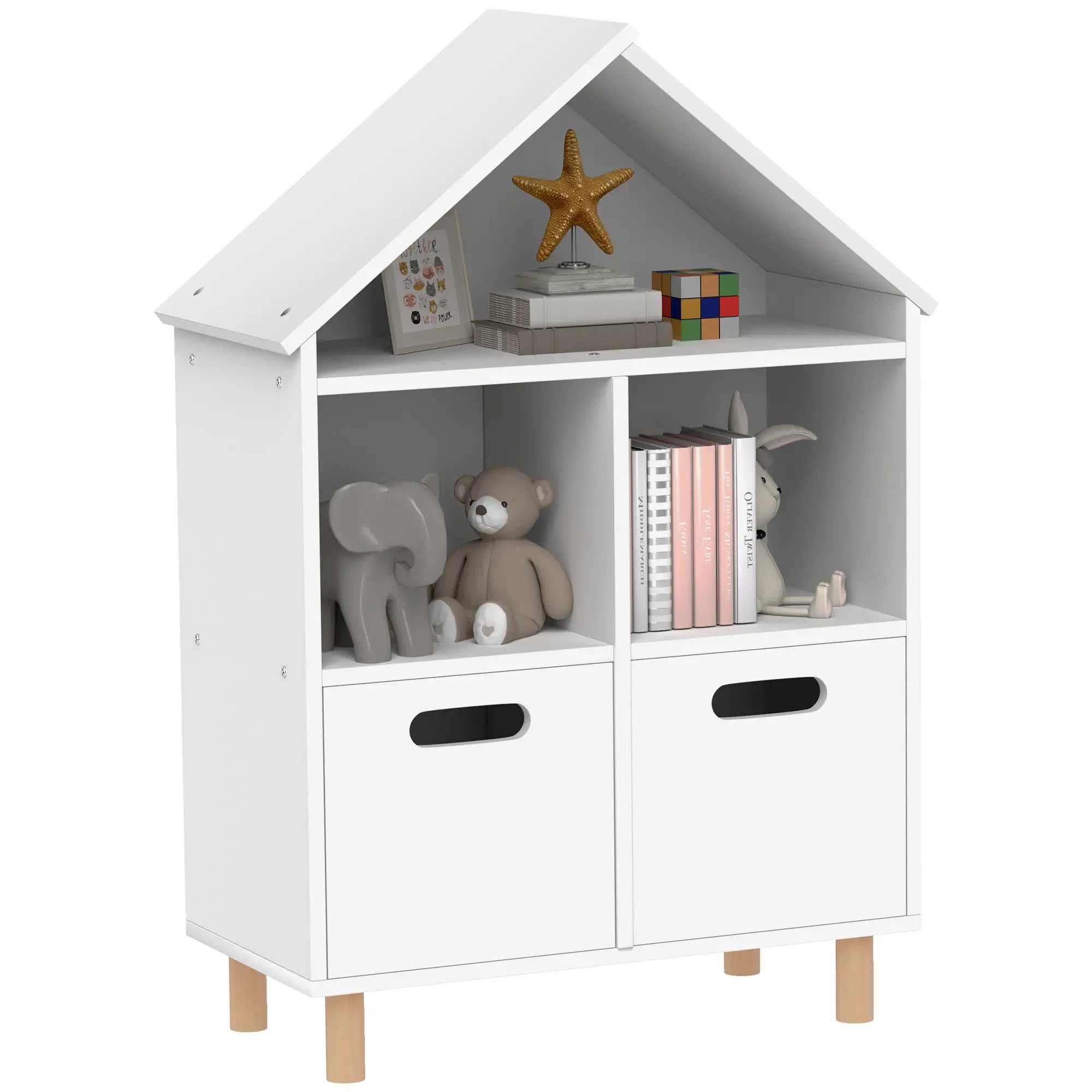 3 Tier Kids Bookshelf, 2 Drawers, for Bedroom, White Small Bookshelves at Gallery Canada