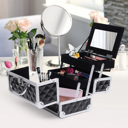 3 Tier Diamond Texture Makeup Train Case, Black Makeup Cases at Gallery Canada