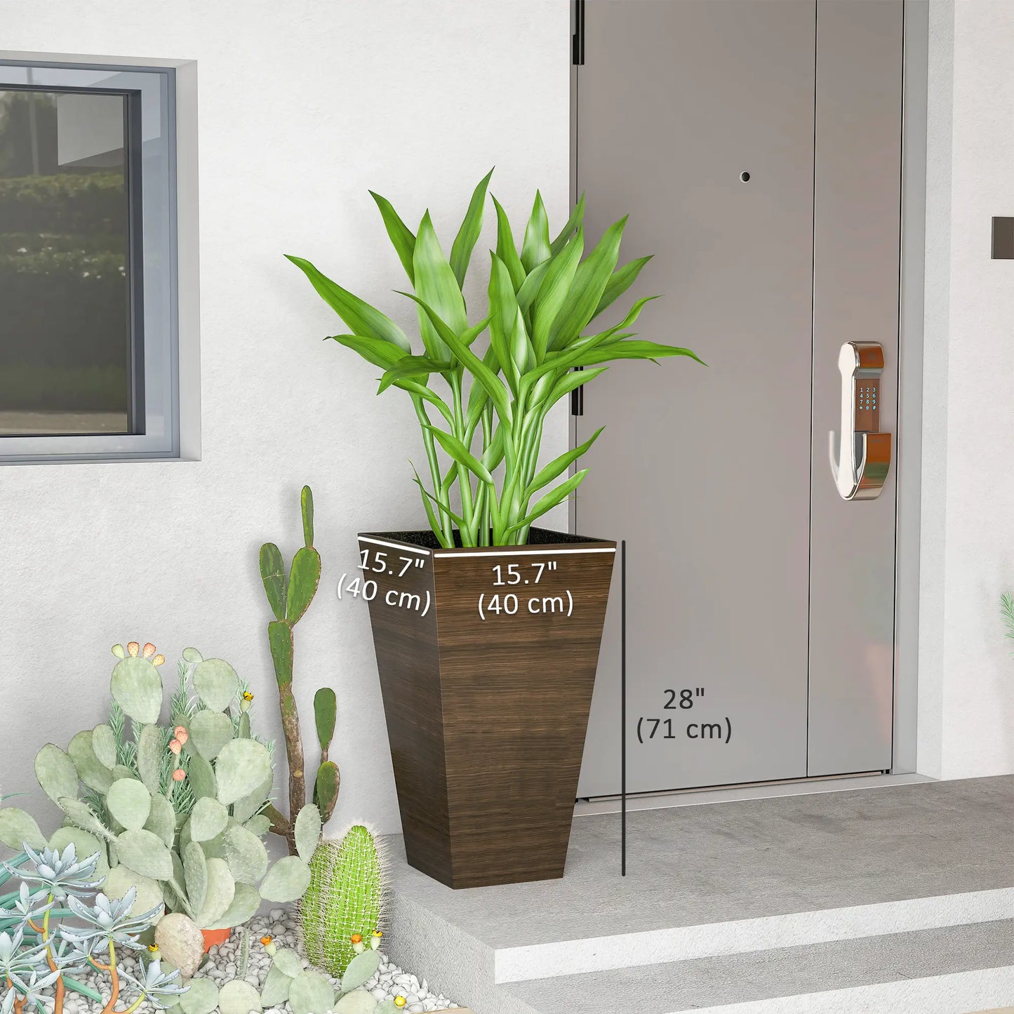 Ensemble de 3 Pots de Plante Hauts, Pot Fuselé de 28 Pouces avec Trous de Drainage, Marron