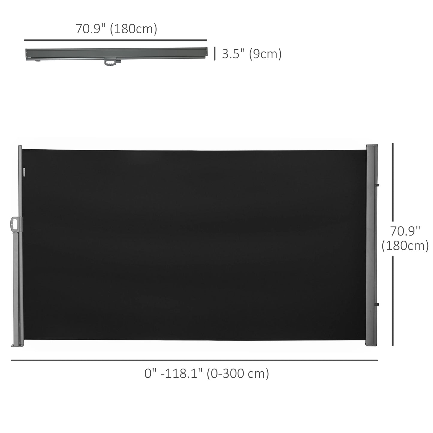 118" x 71" Outdoor Folding Privacy Screen, Retractable Side Awning, UV Wind Resistant, Black Side Awnings at Gallery Canada