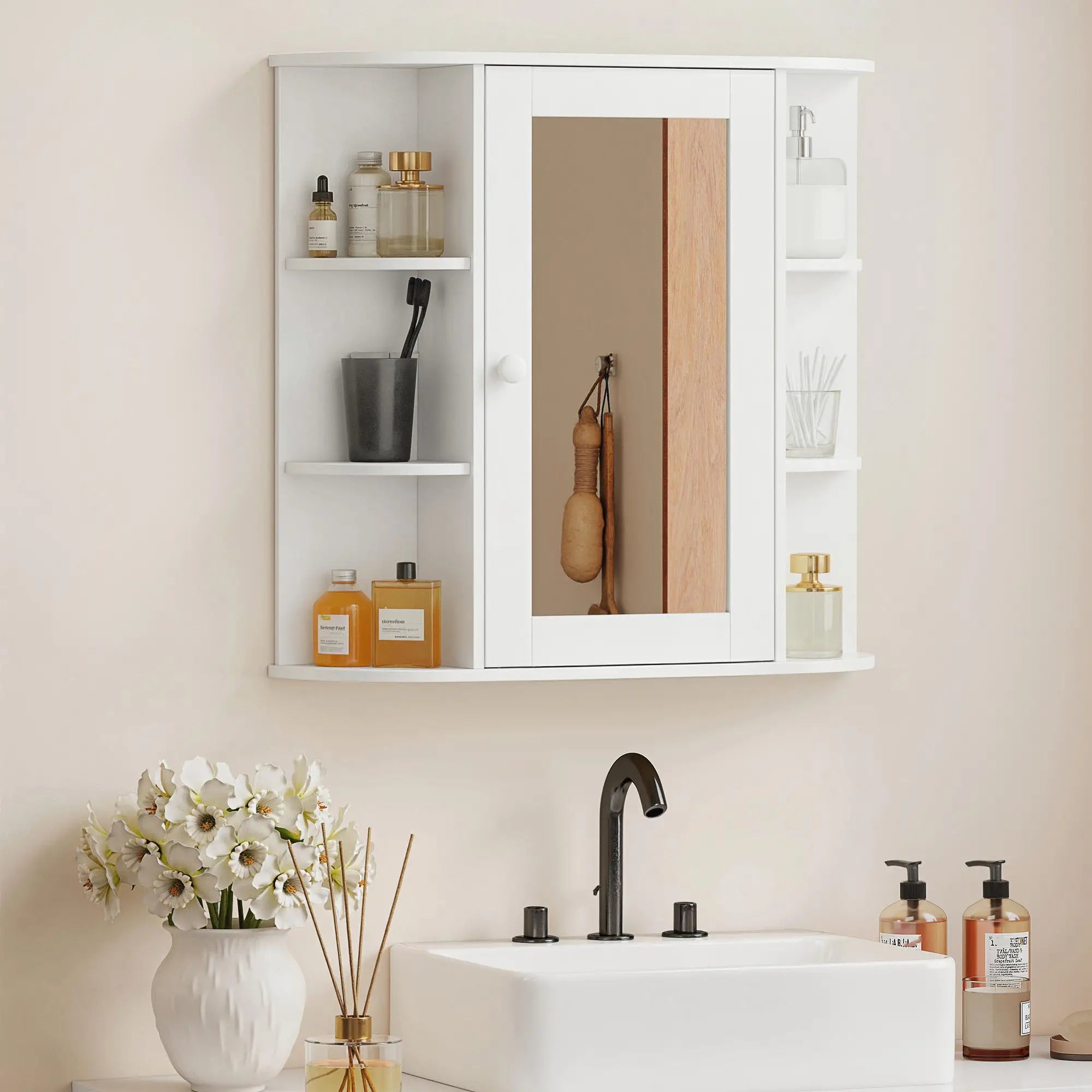 Mirrored Bathroom Wall Cabinet, Wall Mounted, With Door & Shelves, White Mirror Medicine Cabinets at Gallery Canada
