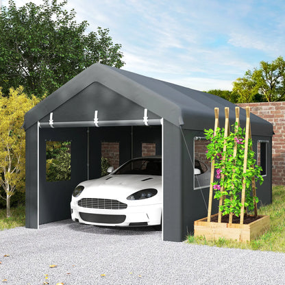 10' x 20' Heavy Duty Portable Garage, 6 Mesh Windows, 2 Doors, Dark Grey Car Shelters at Gallery Canada