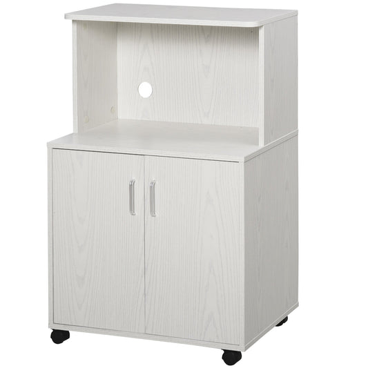 Microwave Cart on Wheels Utility Trolley Storage Sideboard Bookcase with 2-door Cabinet, White Oak - Gallery Canada