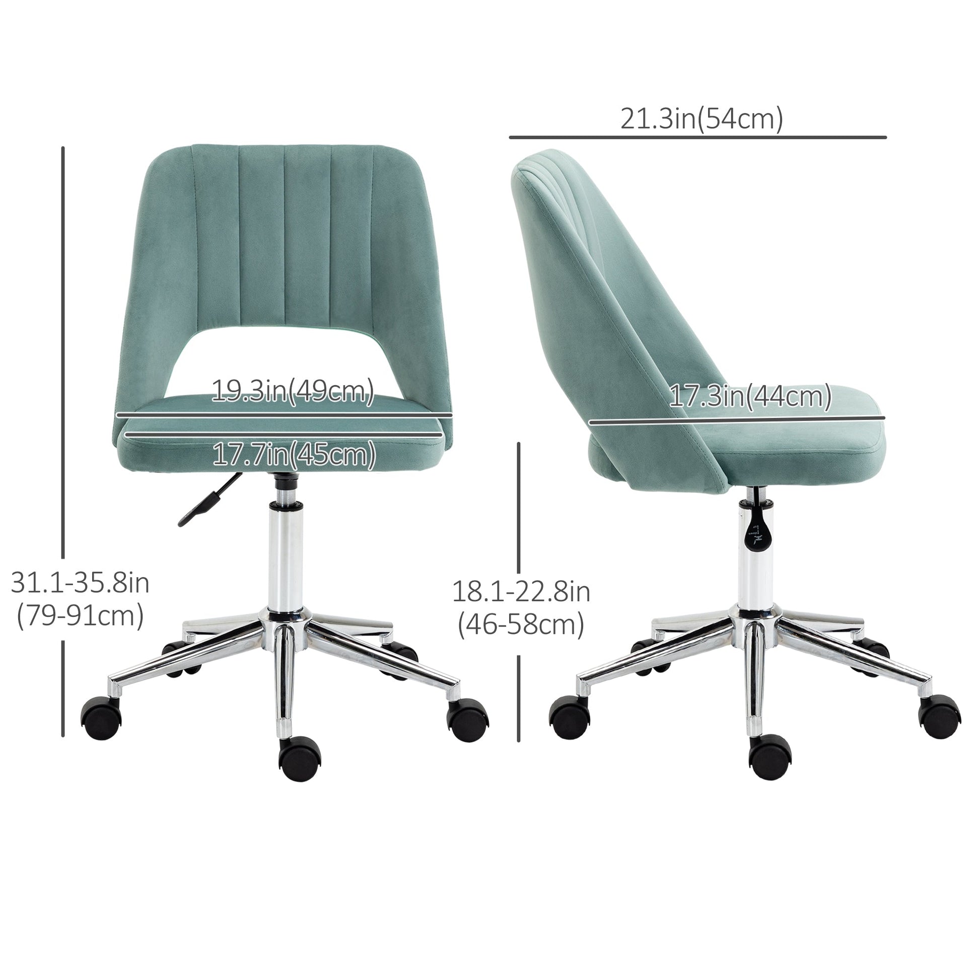 Mid Back Office Chair Velvet Fabric Swivel Scallop Shape Computer Desk Chair, Green - Gallery Canada