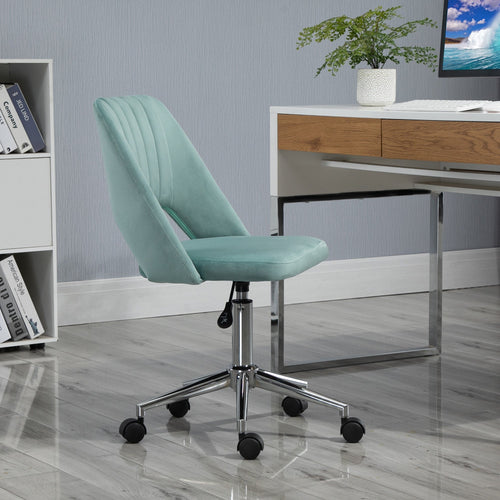 Mid Back Office Chair Velvet Fabric Swivel Scallop Shape Computer Desk Chair, Green