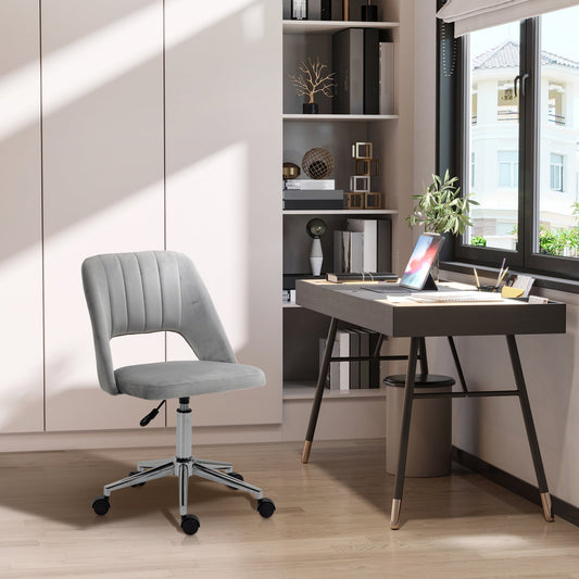 Mid Back Office Chair Velvet Fabric Swivel Scallop Shape Computer Desk Chair, Grey - Gallery Canada