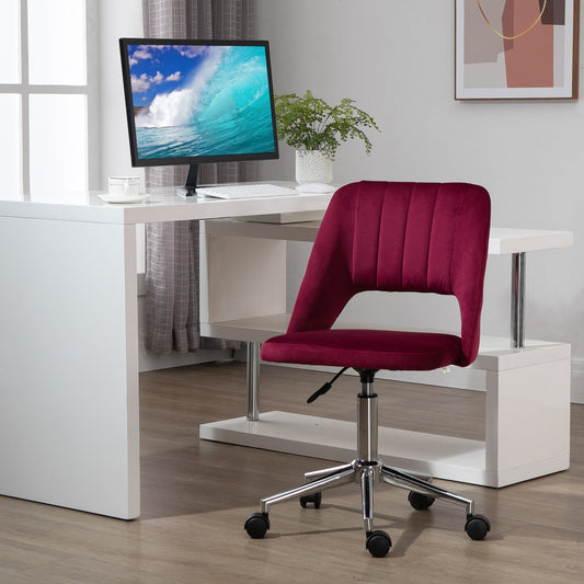 Mid Back Office Chair Velvet Fabric Swivel Scallop Shape Computer Desk Chair, Red - Gallery Canada
