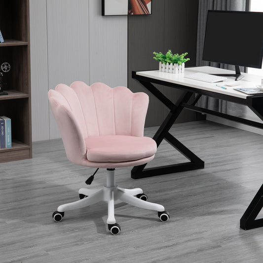 Mid Back Velvet Office Chair, Adjustable Height Study Chair, Vanity Chair with Swivel Wheels for Living Room, Study, Pink - Gallery Canada