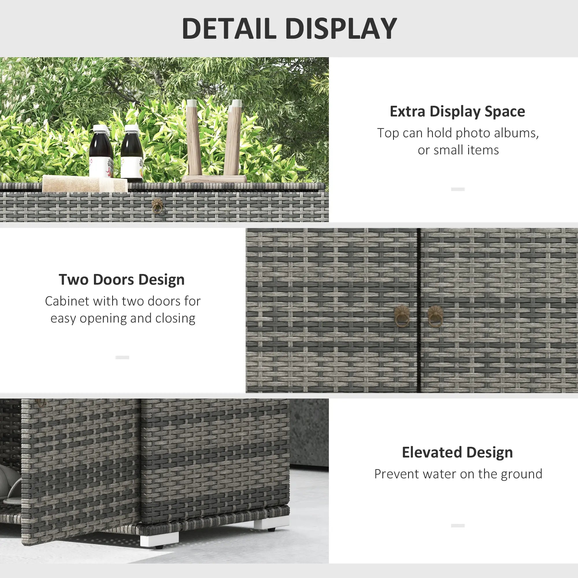 Outdoor Storage Cabinet, Wicker 2-Door, PE Rattan, Grey Patio Storage Boxes at Gallery Canada