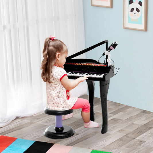 Mini Electronic Musical Piano 37 Key Keyboard Multifunction Kids Toy with Microphone Stool (Black) - Gallery Canada