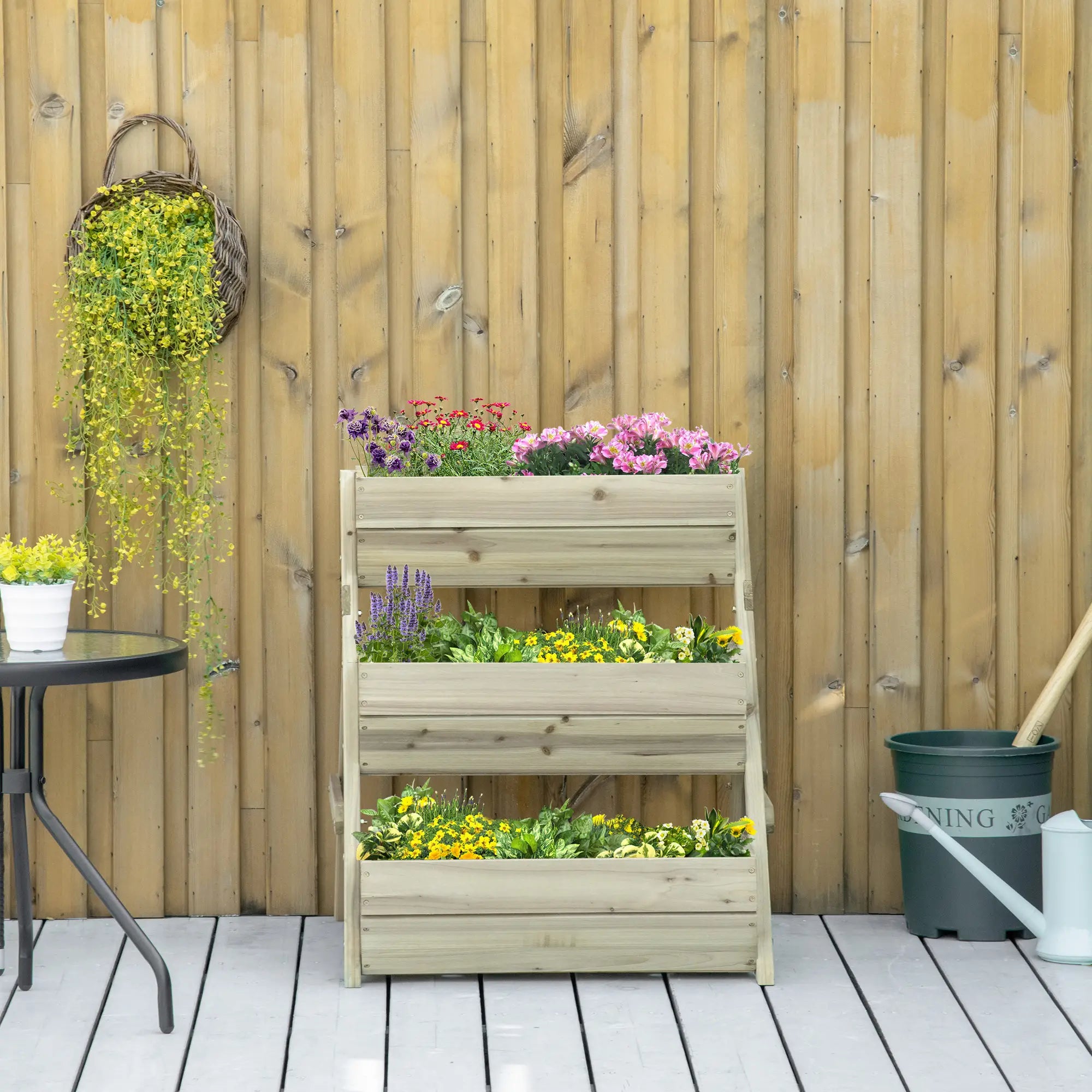 3 Tier Elevated Planter Box, Wooden Raised Garden Bed, 26