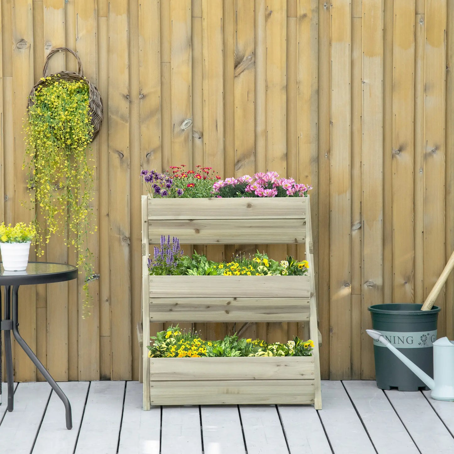 3 Tier Elevated Planter Box, Wooden Raised Garden Bed, 26" x 30" x 30", Green Elevated Garden Beds at Gallery Canada