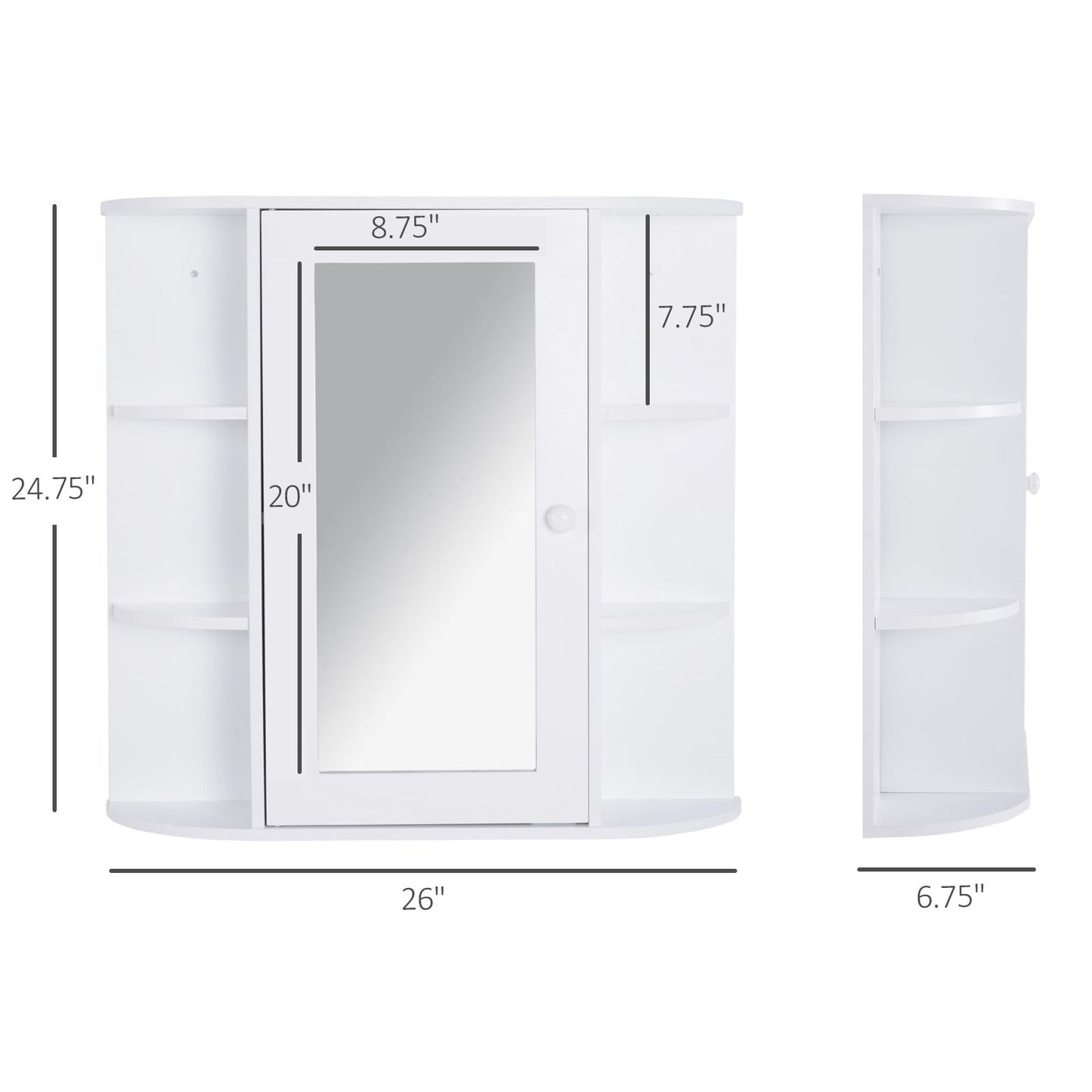 Mirrored Bathroom Wall Cabinet Wall Mounted Medicine Cabinet with Door &; Shelves, White at Gallery Canada