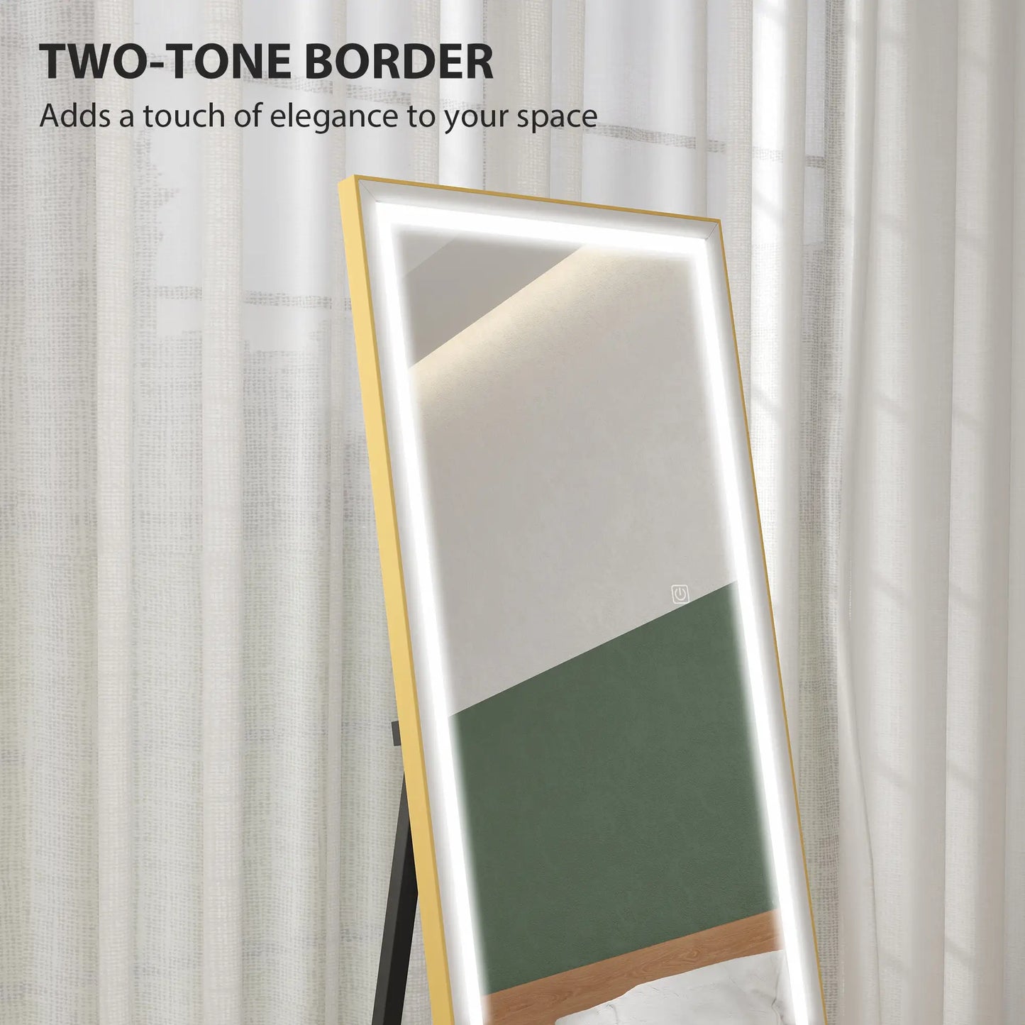 LED Mirror with Dimmable 3 Color Lights, 64" x 21", Gold Full Length Mirrors at Gallery Canada