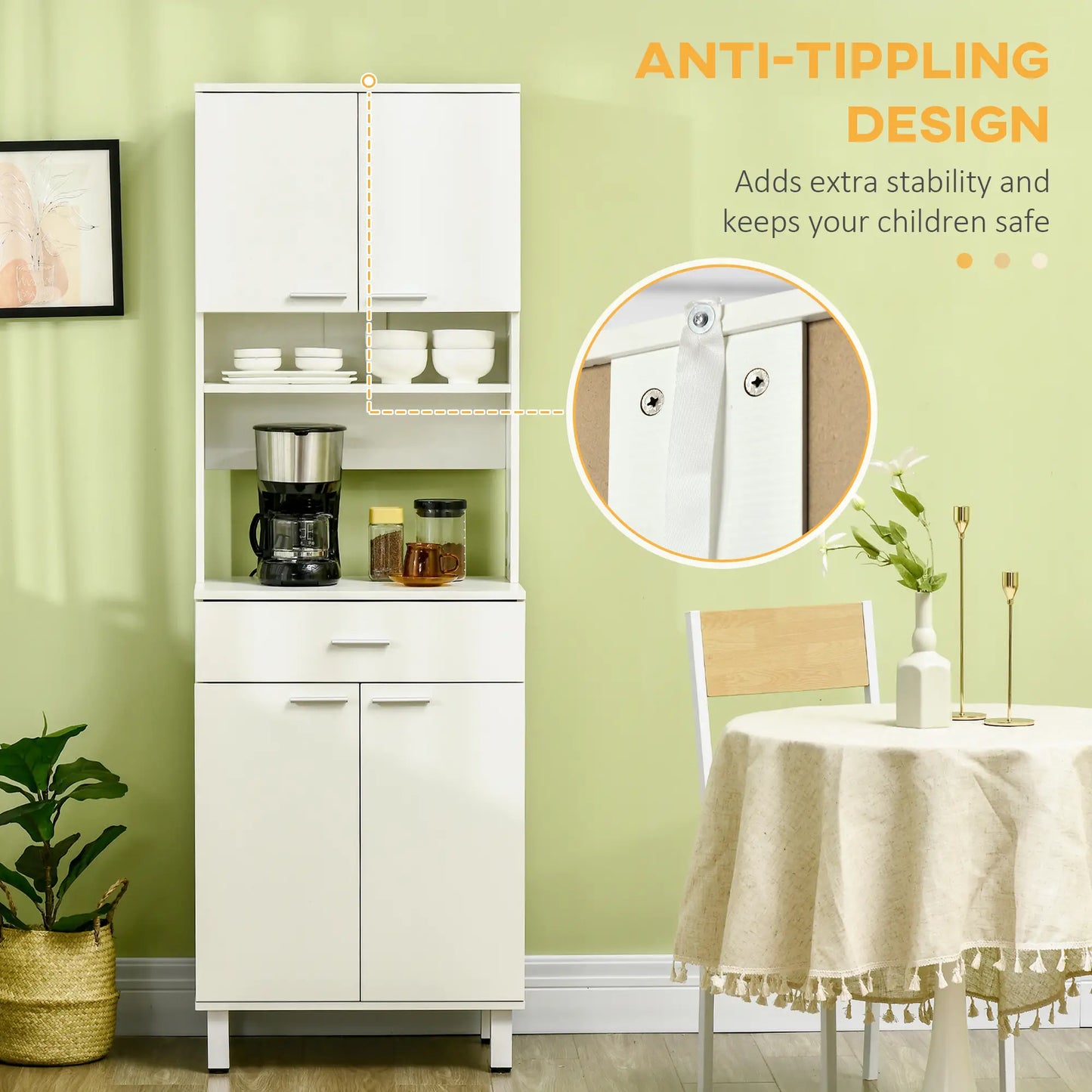 71"H Freestanding Kitchen Pantry, Buffet Cabinet with Hutch, White Kitchen Pantry Cabinets at Gallery Canada