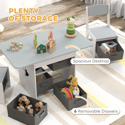 3 Piece Kids Table and Chair Set, 6 Removable Drawers, Light Grey Kids Table Sets at Gallery Canada