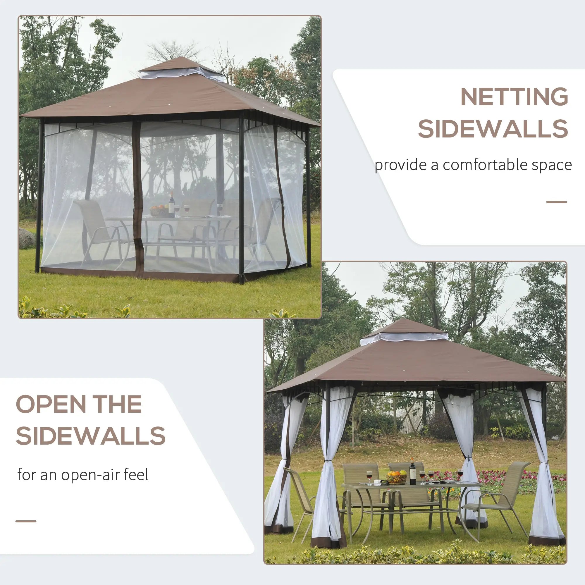 10' x 10' Garden Gazebo, Double Tier Canopy, Sunshade Tent, Anti-UV Roof, Metal Frame, Coffee Gazebos at Gallery Canada