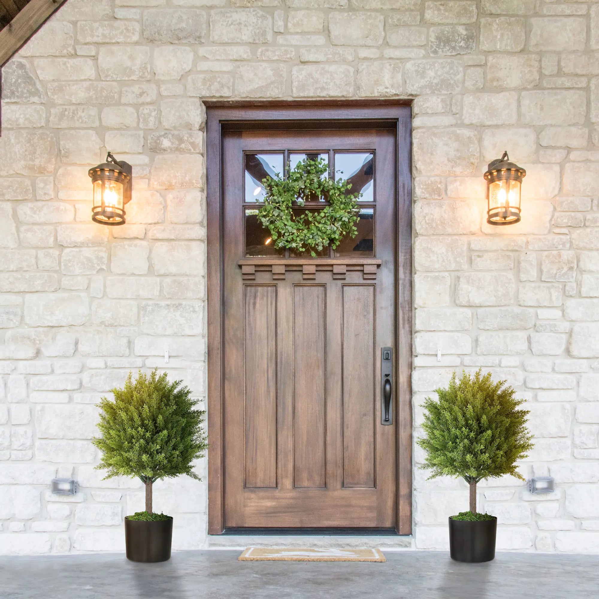 Set of 2 Artificial Cedar Topiary Trees in Pots, Green Artificial Trees at Gallery Canada