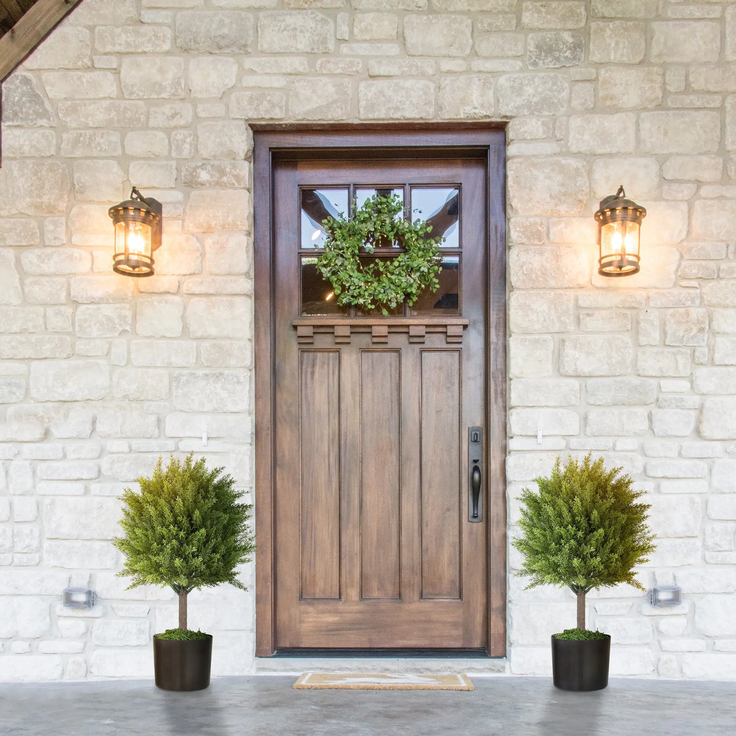 Set of 2 Artificial Cedar Topiary Trees in Pots, Green Artificial Trees at Gallery Canada