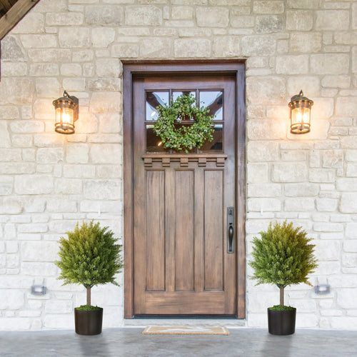 Set of 2 Artificial Cedar Topiary Trees in Pots, Green