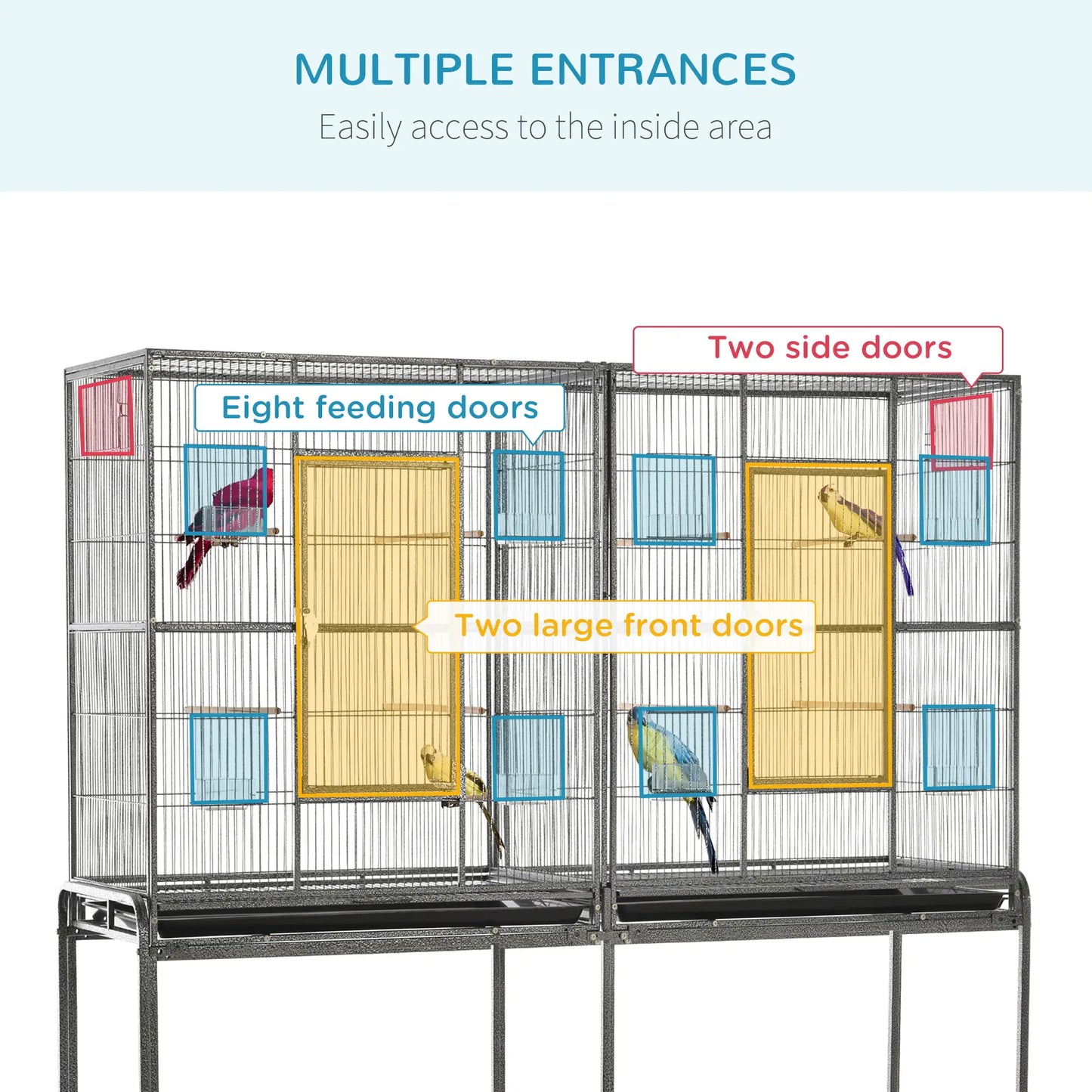 64" Extra Large Bird Cage, Rolling Metal Parrot Cage, 62.8" x 18.9" x 64.2" Bird Cages at Gallery Canada