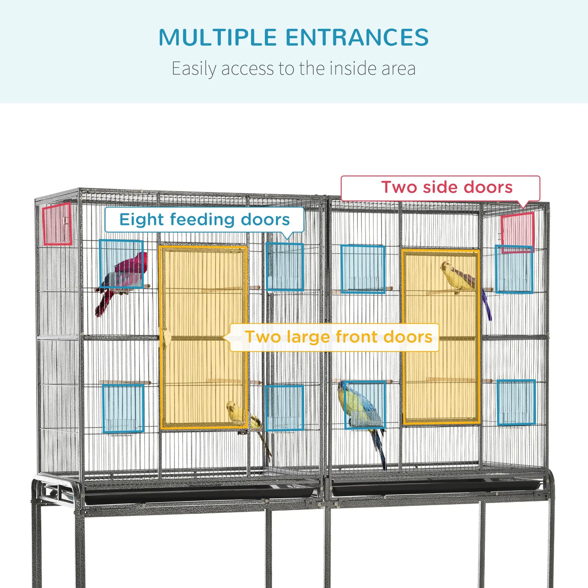 64" Extra Large Bird Cage, Rolling Metal Parrot Cage, 62.8" x 18.9" x 64.2" Bird Cages at Gallery Canada