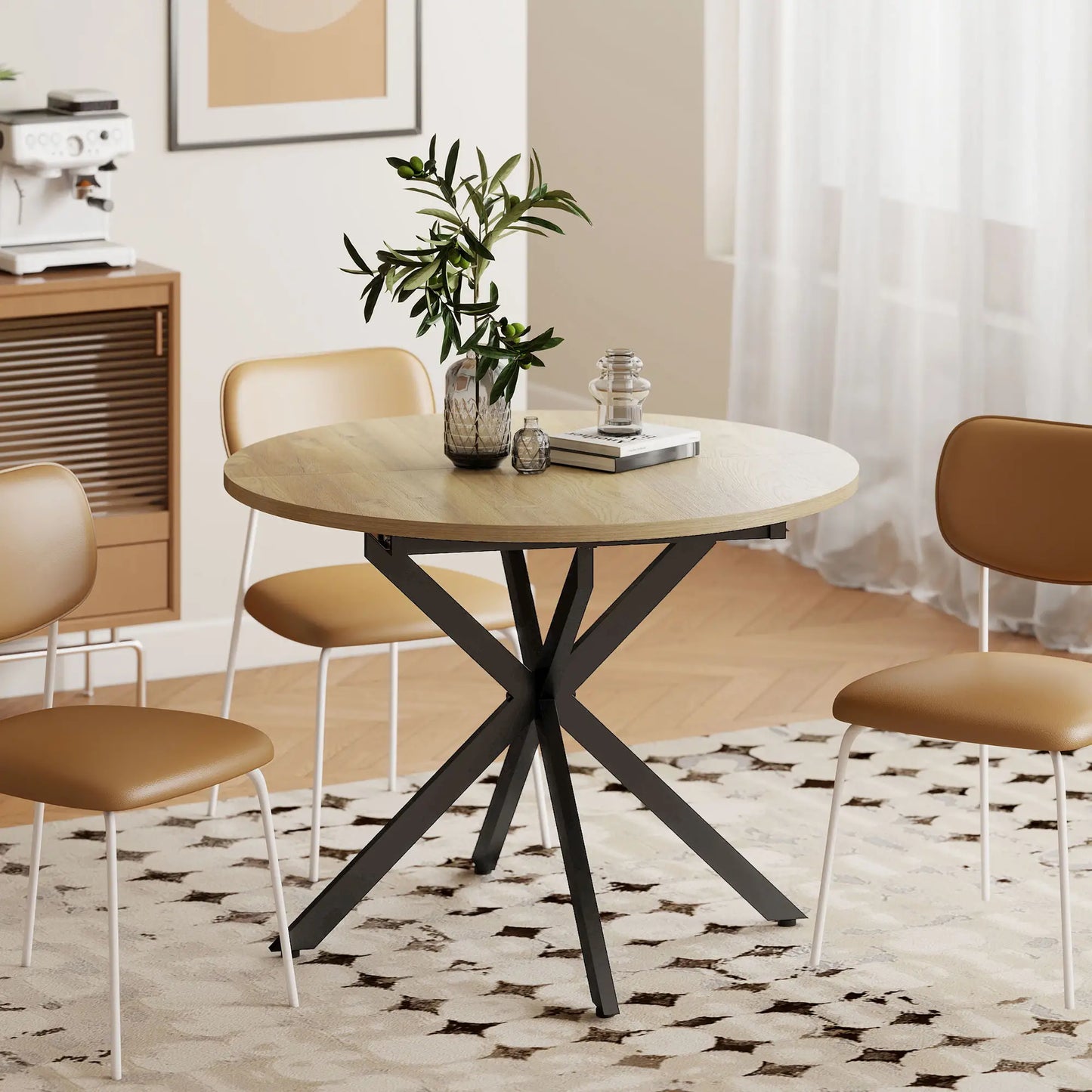 Extendable Dining Table, 39.5"-53", Natural Wood, Industrial Kitchen Table Dining Tables at Gallery Canada