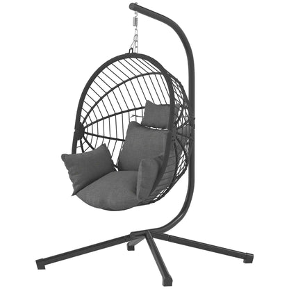 Metal Hanging Egg Chair, Full Body Padded Seat, Grey Patio Swings with Stand Grey, Black at Gallery Canada