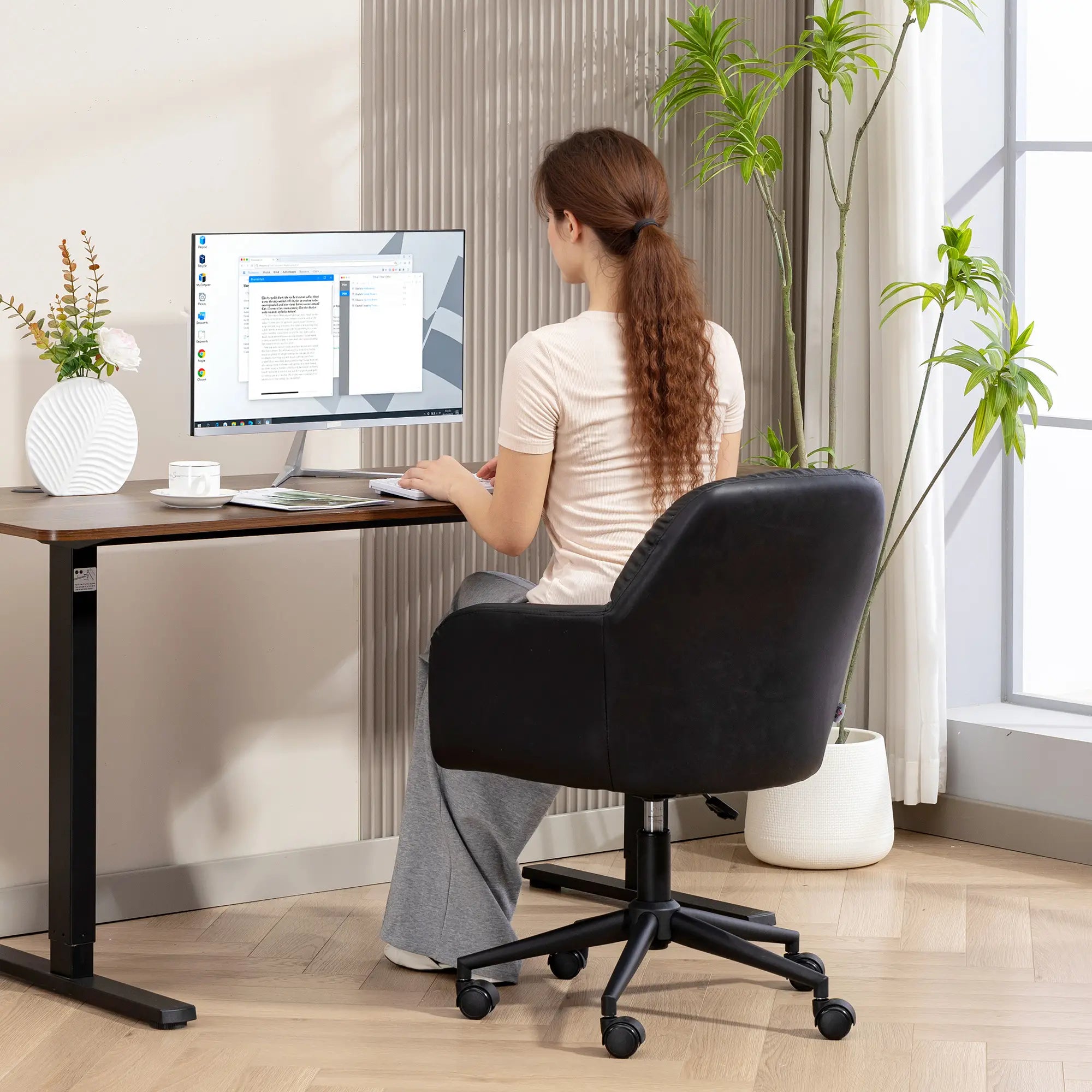Swivel Office Chair, Faux Leather, Adjustable Height, Black Task Chairs at Gallery Canada