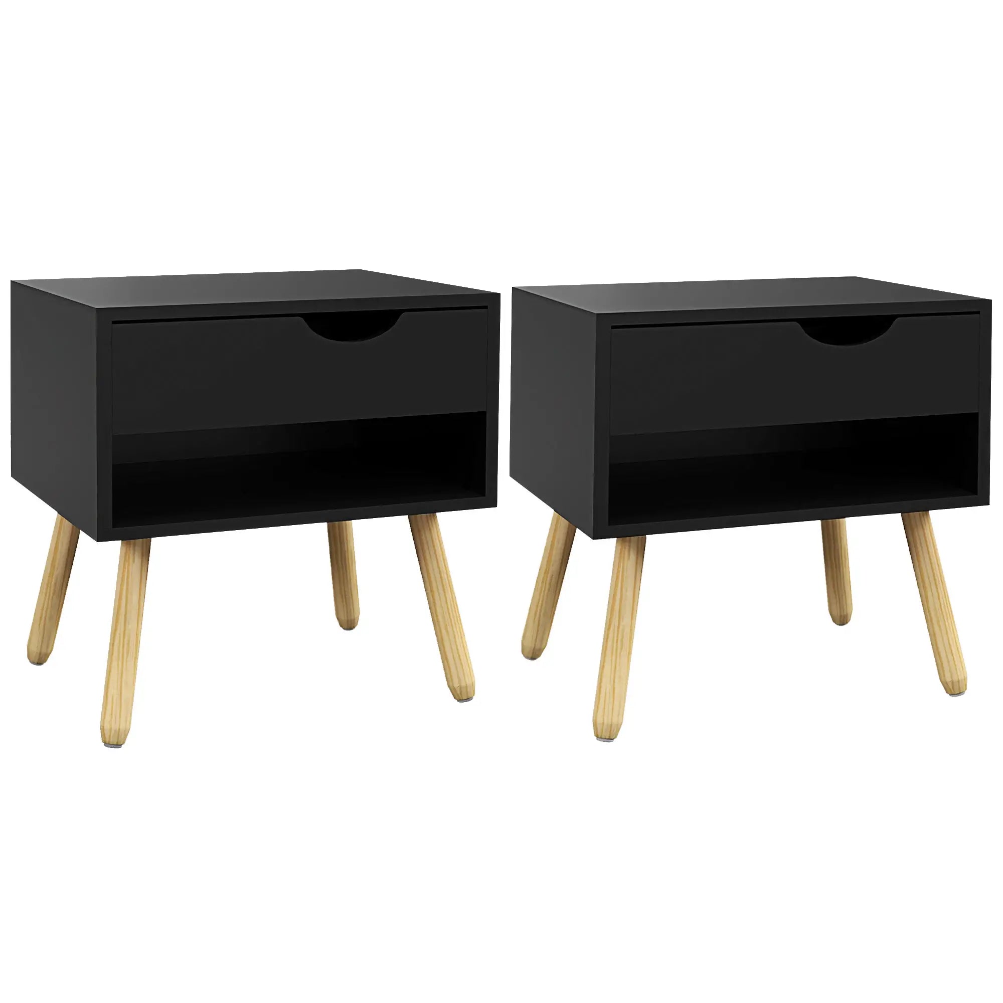 Set of 2 Nightstands with Storage Drawer and Shelf, Modern Bedside Table for Bedroom, Black Bedside Tables at Gallery Canada