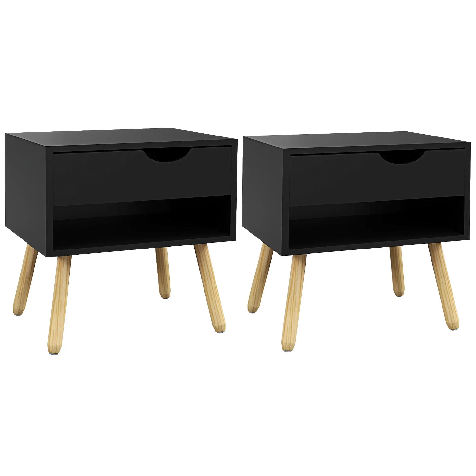 Set of 2 Nightstands with Storage Drawer and Shelf, Modern Bedside Table for Bedroom, Black Bedside Tables at Gallery Canada